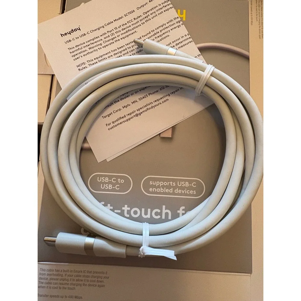 2 pak Heyday 6ft USB-C to USB-C Soft-Touch Fast Charging Cable 240W 5A‎ Gray